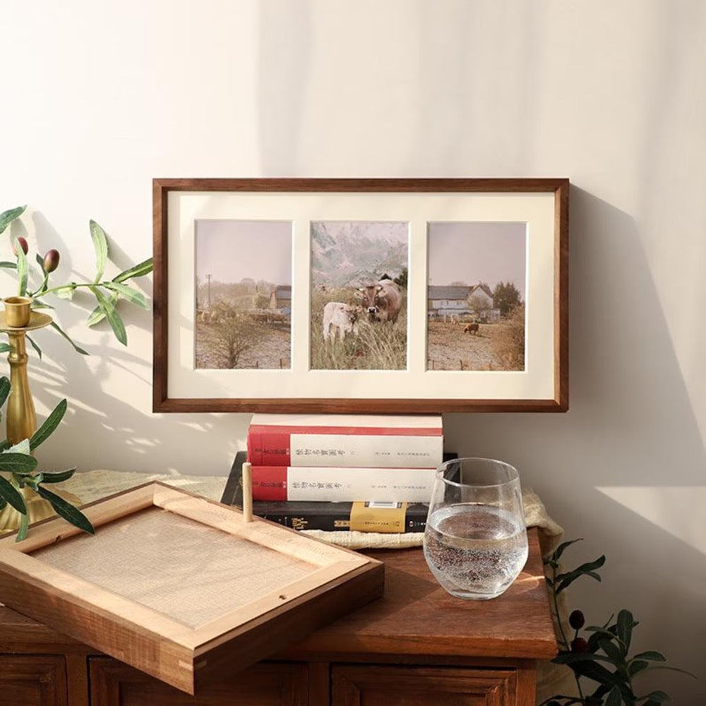 HSH Multi Opening 4X6 Solid Walnut Wood Picture Frame, Rustic Photo Frame Set