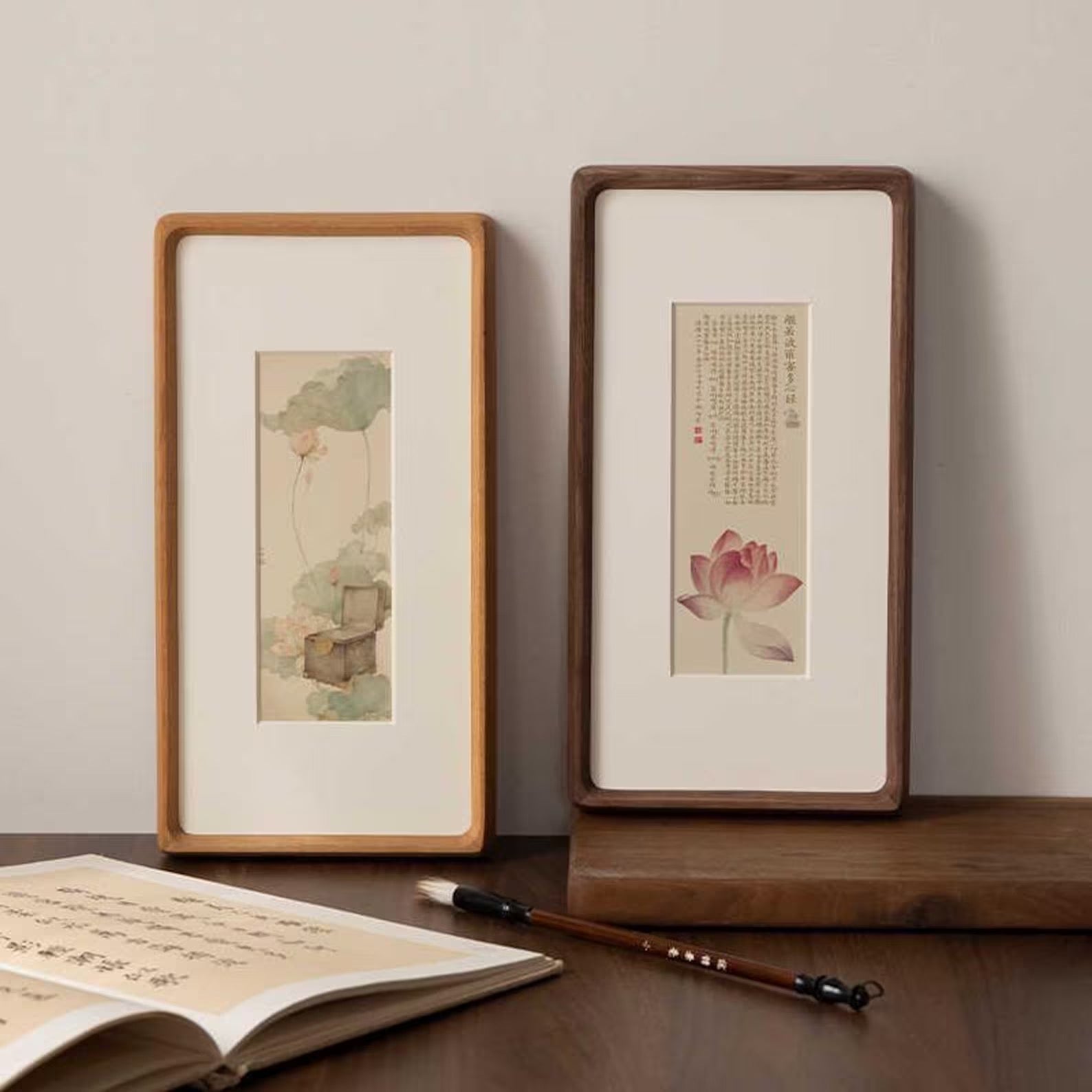 Solid Walnut & Teak Wood Photobooth Strip, Travel Memory Frame, Display for Maps, Tickets